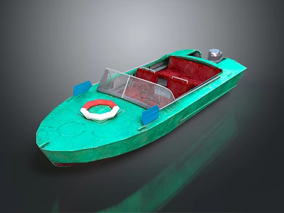 Green Recreational Yacht Featuring Red Interior Lifebuoy And Blue Accents 3d model