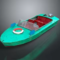 Green Recreational Yacht Featuring Red Interior Lifebuoy And Blue Accents