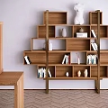 Modern Bookshelf Solid Wood Bookshelf Ornaments Combination 3d model