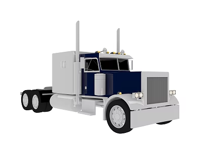 White And Dark Blue Heavy Duty Semi Truck With Dual Exhaust Pipes And Large Cab 3d model