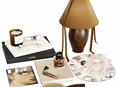 Elegant Decorative Ornament Set With Brown Lamp Candle Books And Plate 3d model