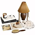 Elegant Decorative Ornament Set With Brown Lamp Candle Books And Plate
