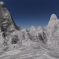 Rocky Mountain Terrain With Rugged Peaks And Textured Slopes Under Clear Blue Sky 3d model