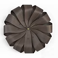 Modern Decorative Wooden Clock With Light And Dark Brown Radial Strips And Metallic Central Details