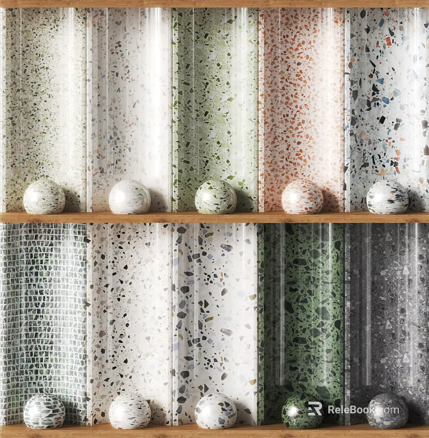 Variety of Terrazzo Floor Tiles in Different Colors and Patterns 3d model 