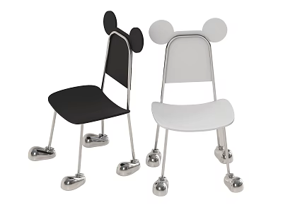 Modern Leisure Chairs With Mickey Ear Shaped Backrest Black White Metal Legs Design 3d model