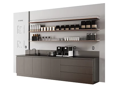 Modern Café Interior With Bar Counter Shelves Coffee Machines And Cabinets 3d model