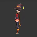 Magical Game Character In Red Dress With Purple Wizard Hat And Orange Cape Arms Outstretched