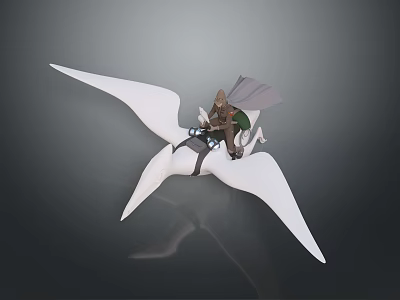 Fantasy Rider With Cloak Riding On White Bird 3D Model Design 3d model