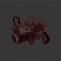 Futuristic Mechanical Weapon With Black Body Red Details And Barrel Design