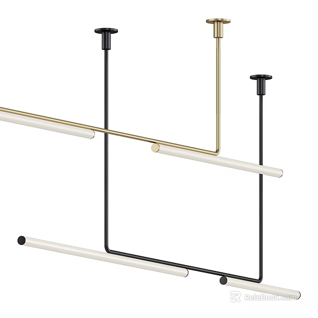 Modern Pendant Light with Black and Gold Metal Frame Long Light Bars Contemporary Interior Design 3d model 