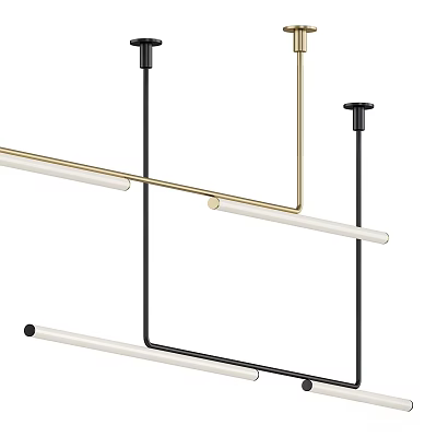 Modern Pendant Light with Black and Gold Metal Frame Long Light Bars Contemporary Interior Design 3d model