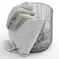 Metal Wire Laundry Basket With Towels And Textiles 3d model