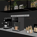 Modern Home Kitchen Coffee Machine With Tea Packages And Green Plants 3d model