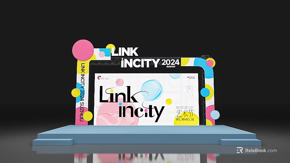 Art Installation Featuring LINK INCITY 2024 With Colorful Dots And Digital 3d model 