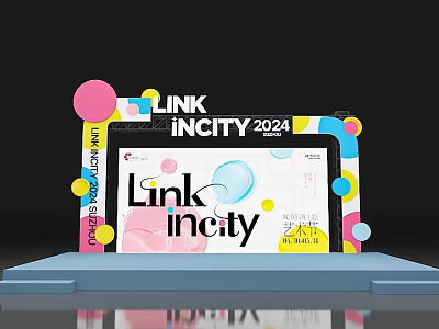 Art Installation Featuring LINK INCITY 2024 With Colorful Dots And Digital 3d model