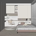 Modern Minimalist Tatami Bedroom Interior With Built-in Wall Cabinets Desk Area And Soft Lighting