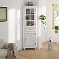 Bright White Corner Cabinet With Glass Doors And Decorative Items In Living Room