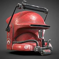 Red Mechanical Helmet With Metallic Brackets Textured Surface And Detailed Components 3d model