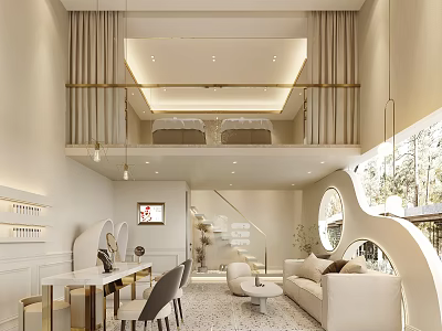 Modern Beauty Hair Salon Interior With Elegant Sofa Gold Accents And Round Window 3d model