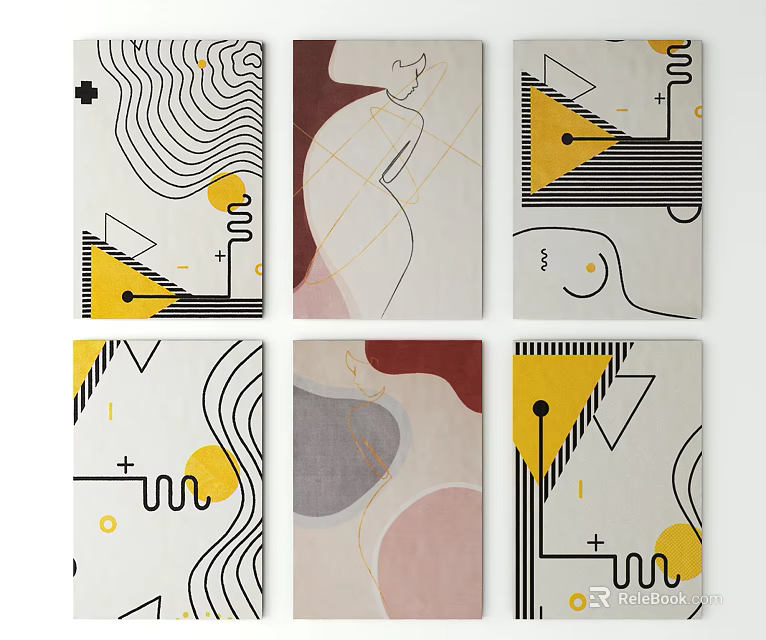 Modern Square Rugs With Geometric Patterns Vibrant Colors And Curved Lines 3d model