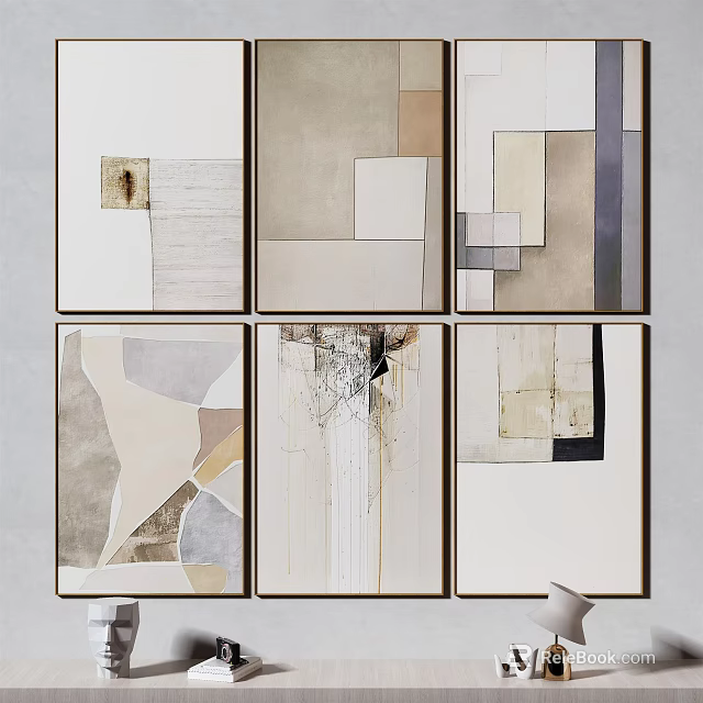 Abstract Wall Art Multi Panel Set With Neutral Tones Geometric Patterns And Textured Surfaces 3d model