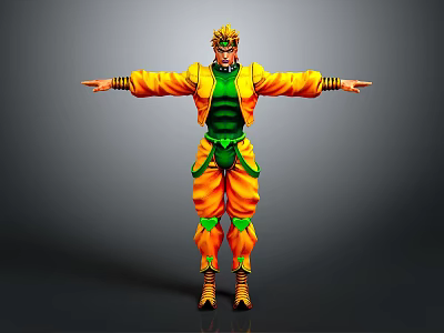 Game Movie Character In Yellow Green Outfit With Open Arms Pose And Crown Headpiece 3d model