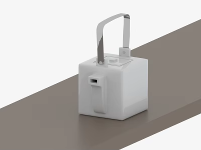 Modern White Cube Shaped Tea Pot With Metal Handle On Gray Countertop 3d model