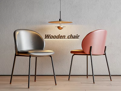 Modern Silver And Pink Leather Dining Chairs With Black Metal Legs In Minimalist Interior 3d model