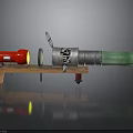 Mechanical Device Model On Wooden Stand With Red Green Cylinders And Metal Components