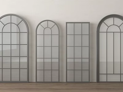 Casement Windows with Gray Metal Frame Various Shapes Transparent Glass White Wall Wooden Floor 3d model