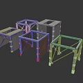 Multiple Metal Cube Frame Structures With Brown Panels And Geometric Design 3d model