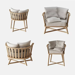 Nordic Log Color Single Chair Single Sofa 3d model