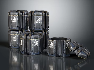 Black Stackable Modular Storage Units With Logo And Open Compartment Design 3d model