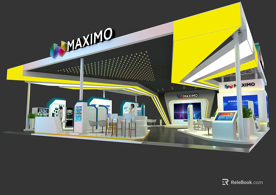 MAXIMO Exhibition Booth With Modern Yellow Black Design And Display Counters 3d model 