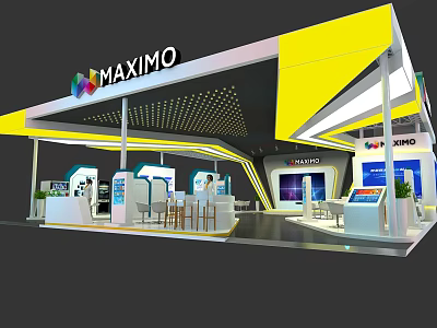 MAXIMO Exhibition Booth With Modern Yellow Black Design And Display Counters 3d model
