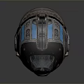 Futuristic Weapon Tactical Helmet With Weathered Metal Mechanical Details And Blue Black Accents