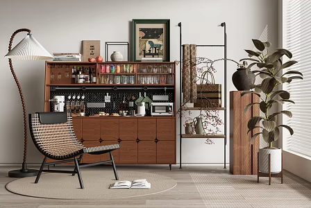 Vintage Sideboard Middle Ancient Sideboard Decorative Cabinet End View Cabinet Locker Storage Rack Potted Plant Leisure Chair Floor Lamp 3d model