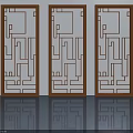 Modern Swing Doors With Brown Frame And Intricate Geometric Pattern Design 3d model