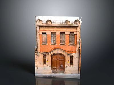 Vintage Red Brick Building With Ornate Facade Wooden Door And Classic Windows 3d model