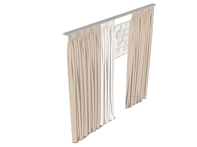 Beige Curtains With White Sheer Panels For Indoor Window Decoration 3d model
