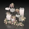 Elegant Vase With Pink And White Flowers On Multi Level Marble Stands 3d model