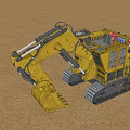 Yellow Construction Functional Vehicle With Crawler Tracks And Excavator Bucket 3d model