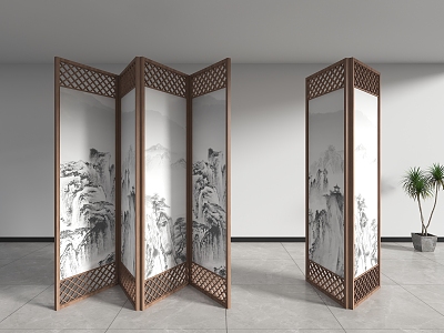 New Screen Landscape Painting Partition Study Tea Room Screen New Folding Screen Landscape Traditional Chinese Painting Partition 3d model