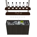 Modern Dark Wooden Sideboard With Wine Bottles Wine Glasses Ice And Green Apples On Top
