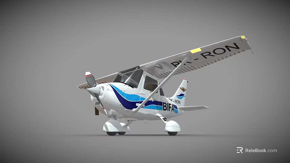 Small Passenger Plane Featuring Blue And White Stripes Single Propeller And B-HRON Registration 3d model 