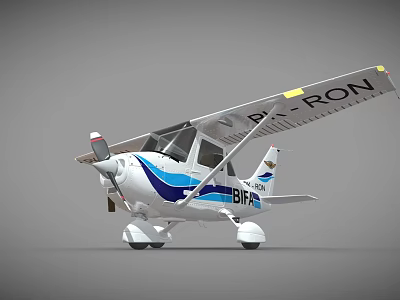 Small Passenger Plane Featuring Blue And White Stripes Single Propeller And B-HRON Registration 3d model