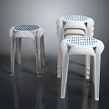 White and Gray Plastic Stools With Perforated Top and Stackable Design 3d model