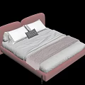 Modern Pink Double Bed With Curved Headboard White Pillows And Gold Legs