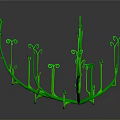 Abstract Green Plant Structure With Curved Branches And Twisted Vines On Dark Background